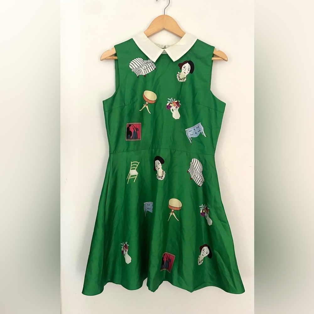cheloo silk Green Sleeveless Collared Dress art print - Picture 6 of 12